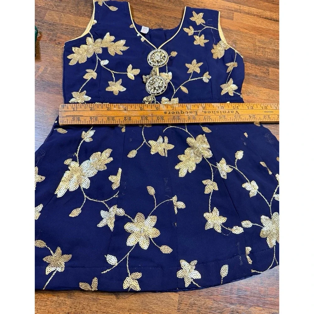 Girls navy blue and gold flower sequined dress.  Size 2T party dress, event.
